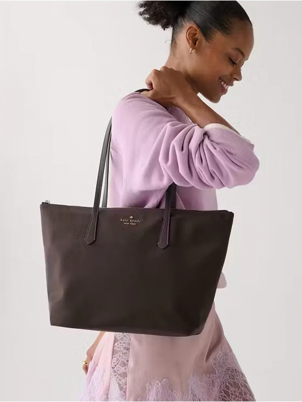 ♠️Kate Spade New York Kitt KSNYL Nylon Medium Tote Bag, Hot Fudge Brown NWT